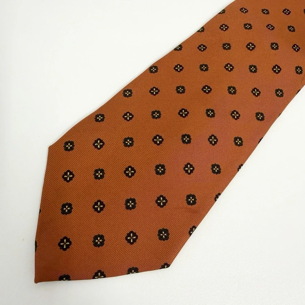 Burberry London Men's Tie Rust Orange Geometric Satin Silk 3.75